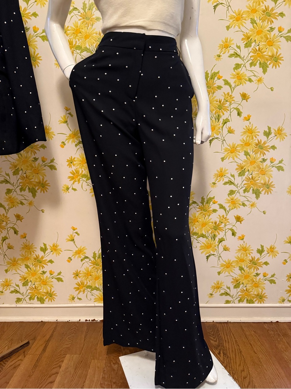 Ovi Black Wide-Leg Pants with White Polka Dots size L tall
